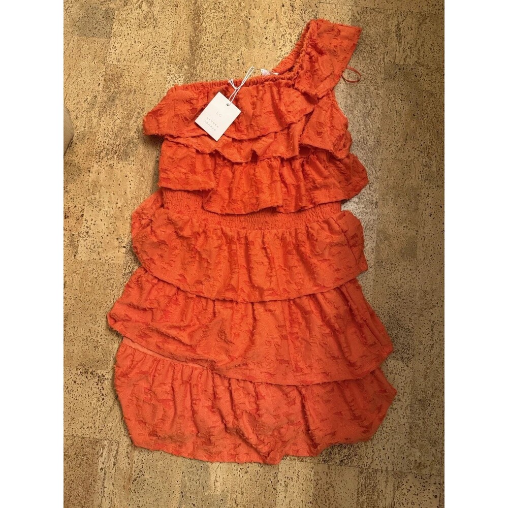 Lauren Conrad Womens Size Small NWT Orange Off One Shoulder Layer Flounce Dress